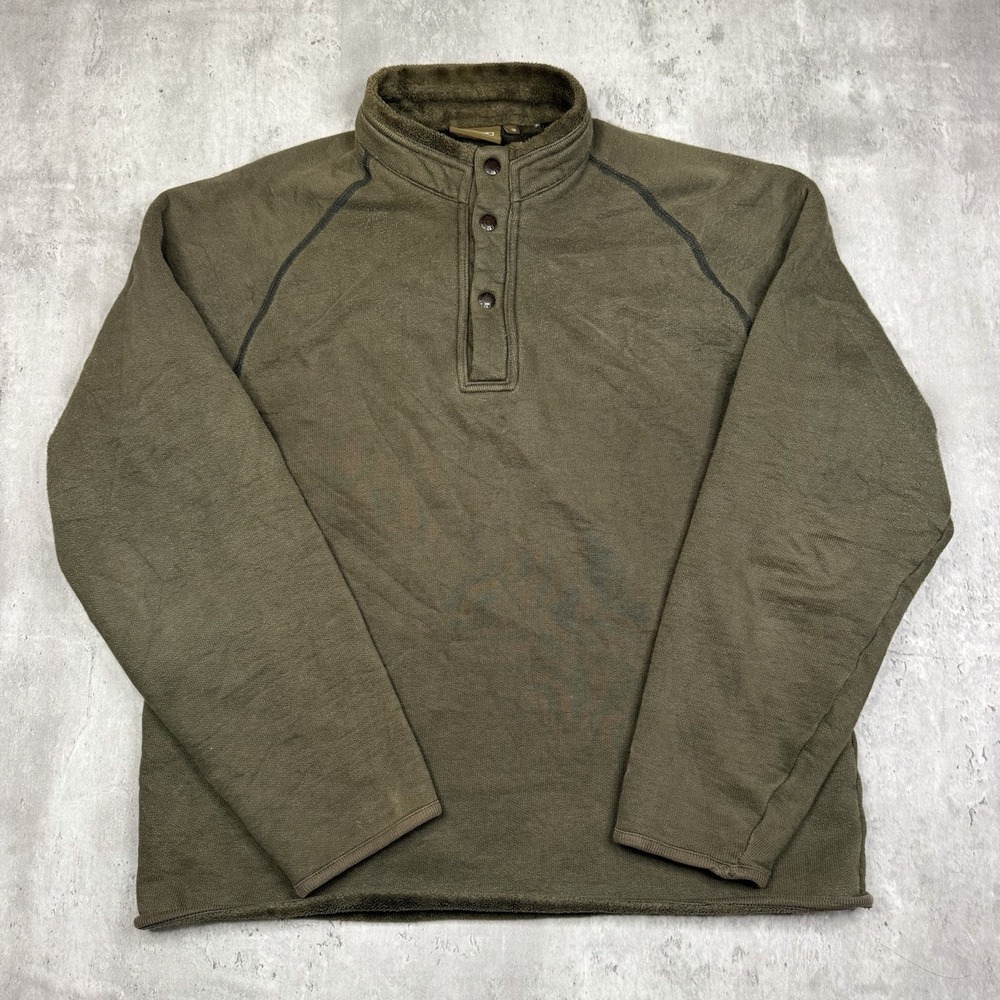 Aigle 1/4 Quarter Snap Button Olive Green Knit Fleece Lined Sweater Pullover S